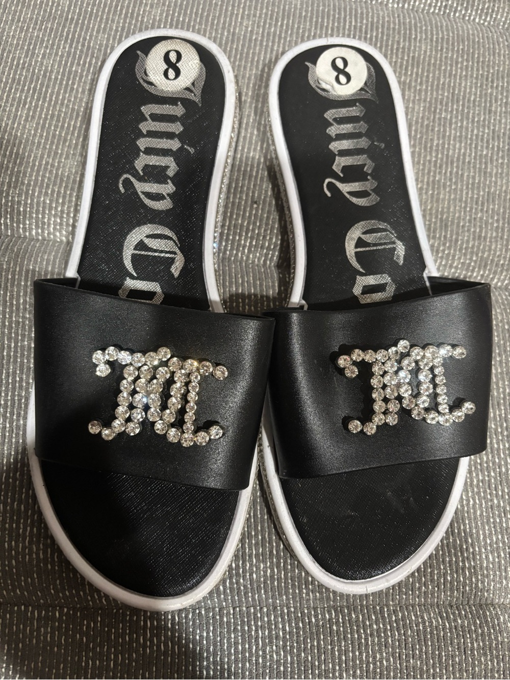 Juicy Couture Black Crystal Logo Slide Sandals